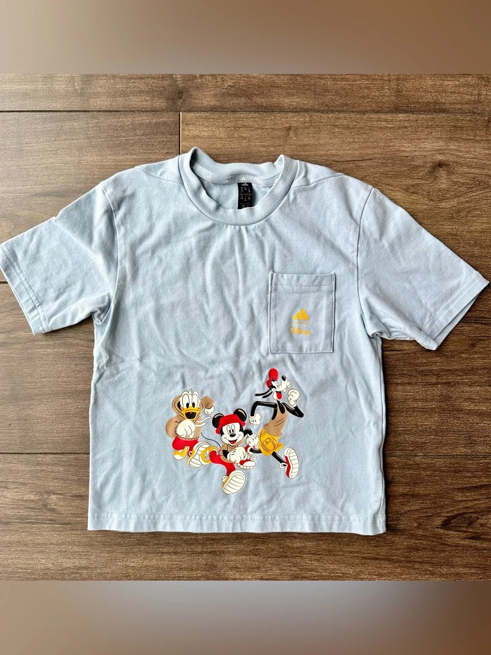 Adidas x Disney Mickey Mouse Kids Pocket T-Shirt Blue Size 4T Goofy Donald Duck